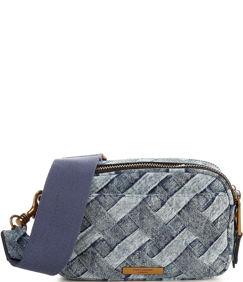 Kurt Geiger London Two-Zip Kensington Denim Woven Camera Crossbody Bag