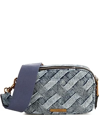 Kurt Geiger London Two-Zip Kensington Denim Woven Camera Crossbody Bag