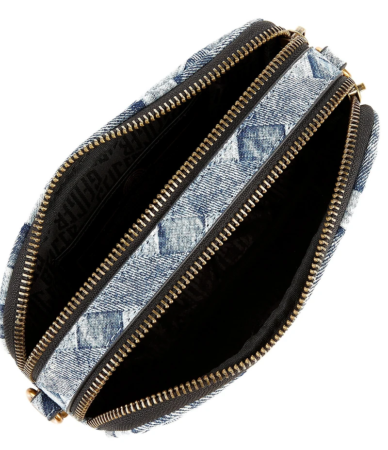 Kurt Geiger London Two-Zip Kensington Denim Woven Camera Crossbody Bag