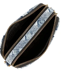 Kurt Geiger London Two-Zip Kensington Denim Woven Camera Crossbody Bag