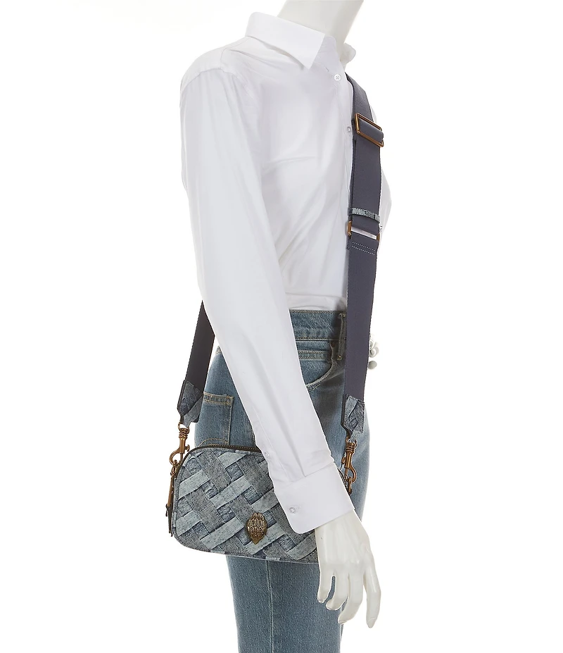 Kurt Geiger London Two-Zip Kensington Denim Woven Camera Crossbody Bag