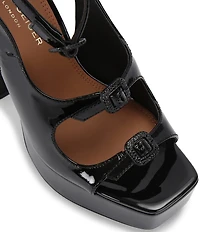 Kurt Geiger London Buckle Patent Leather Platform Block Heel Sandals