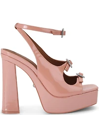 Kurt Geiger London Buckle Patent Leather Platform Block Heel Sandals