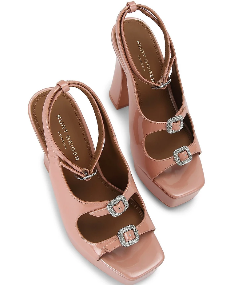 Kurt Geiger London Buckle Patent Leather Platform Block Heel Sandals