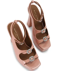 Kurt Geiger London Buckle Patent Leather Platform Block Heel Sandals