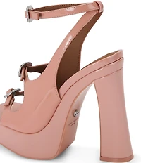 Kurt Geiger London Buckle Patent Leather Platform Block Heel Sandals