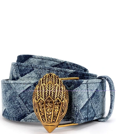 Kurt Geiger London 38mm Patchwork Denim Eagle Motif Wide Belt