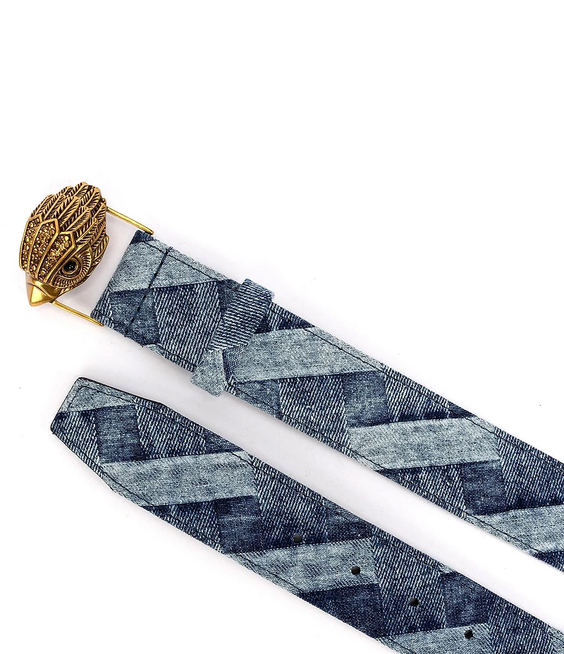 Kurt Geiger London 38mm Patchwork Denim Eagle Motif Wide Belt