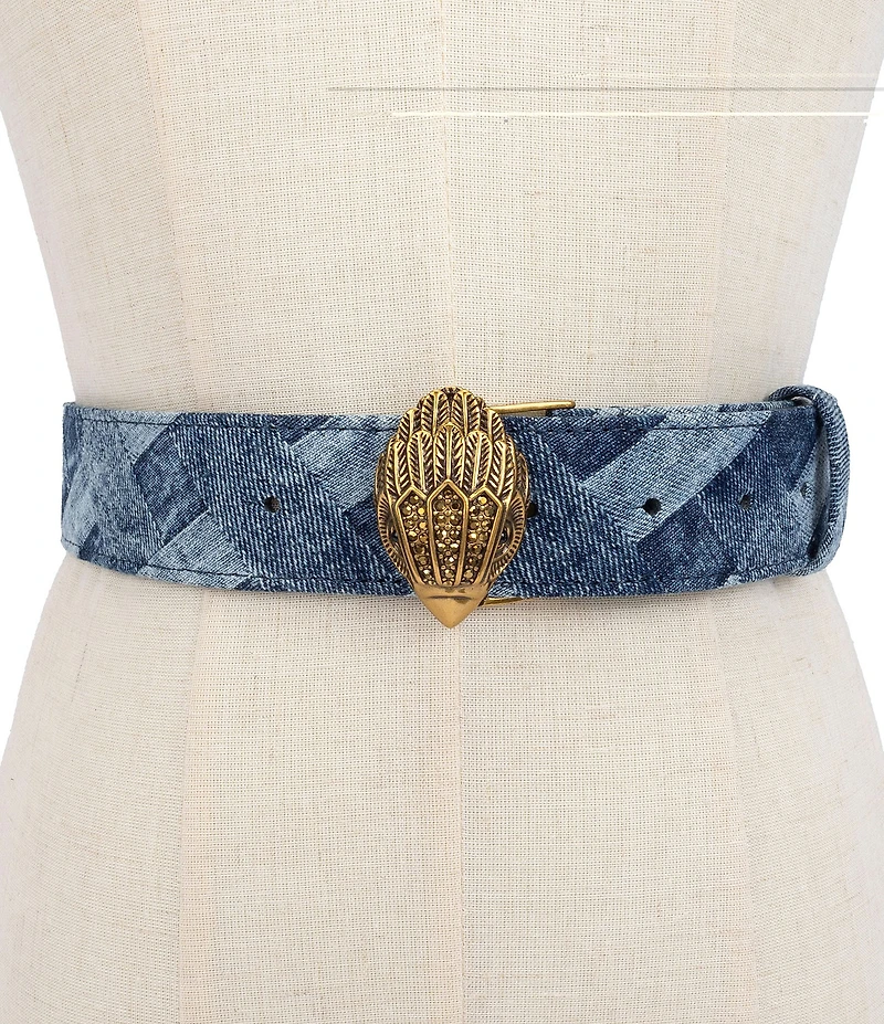 Kurt Geiger London 38mm Patchwork Denim Eagle Motif Wide Belt
