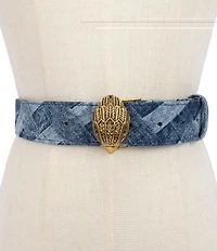 Kurt Geiger London 38mm Patchwork Denim Eagle Motif Wide Belt