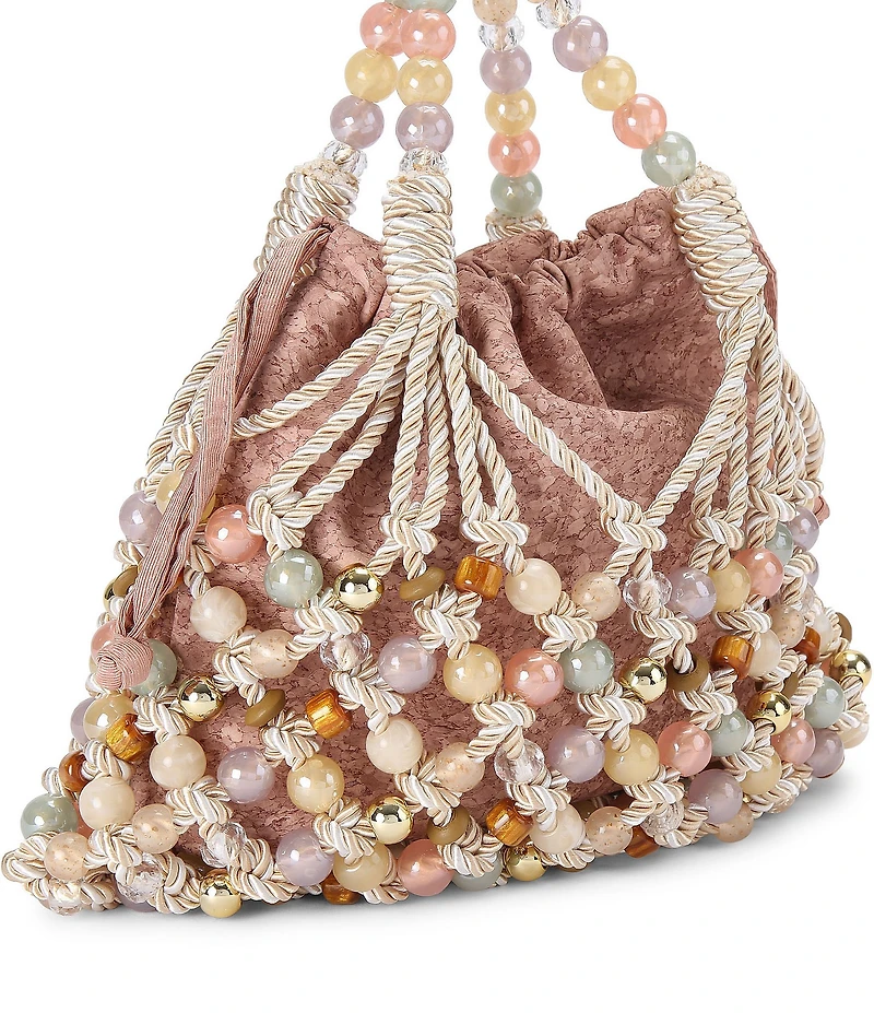 Kurt Geiger London Beaded Woven Macrame Rope Drawstring Bucket Bag