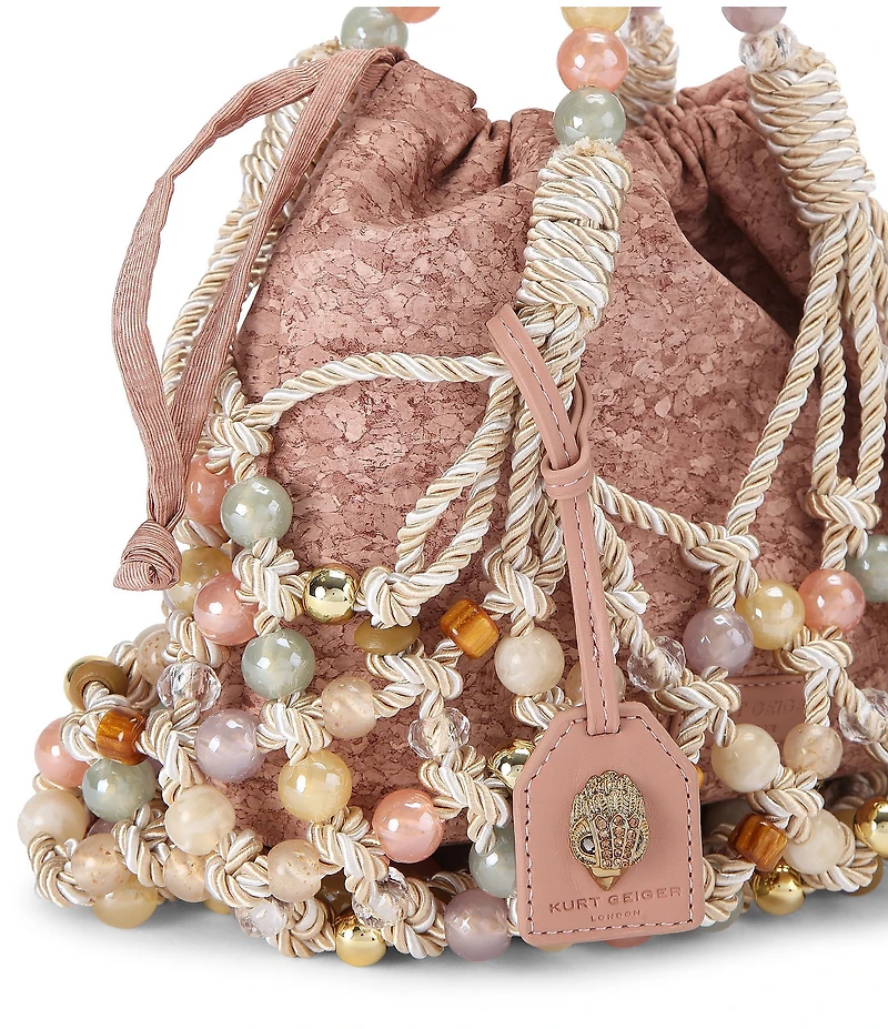Kurt Geiger London Beaded Woven Macrame Rope Drawstring Bucket Bag