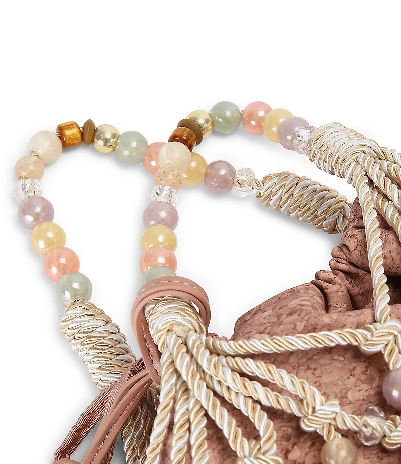 Kurt Geiger London Beaded Woven Macrame Rope Drawstring Bucket Bag