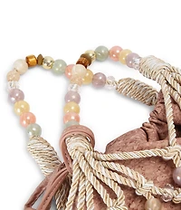 Kurt Geiger London Beaded Woven Macrame Rope Drawstring Bucket Bag
