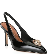 Kurt Geiger London Belgravia Patent Leather Logo Ornament Slingback Pumps