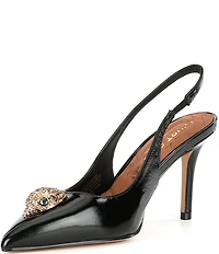 Kurt Geiger London Belgravia Patent Leather Logo Ornament Slingback Pumps