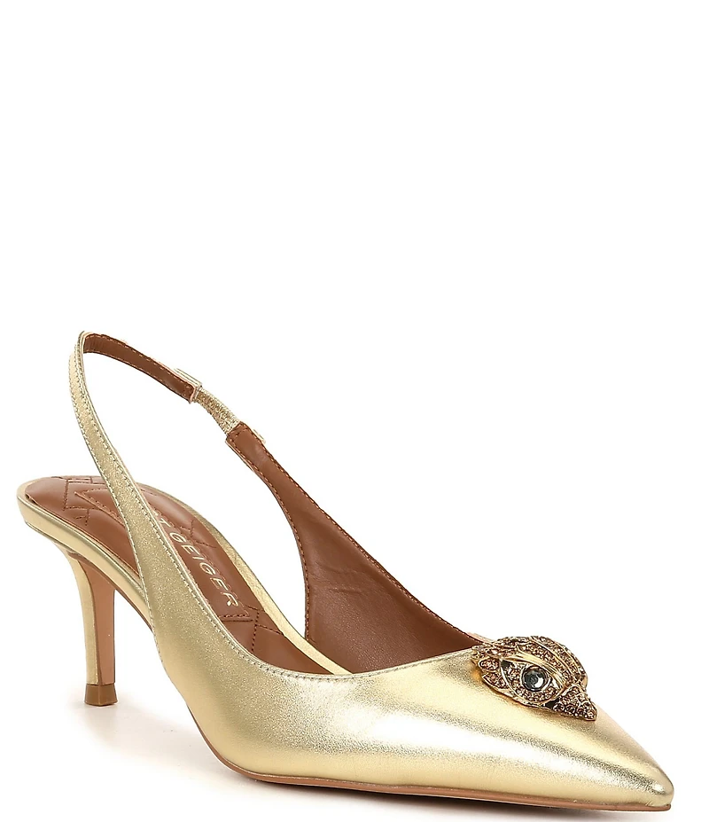 Kurt Geiger London Belgravia Metallic Leather Eagle Head Ornament Slingback Dress Pumps