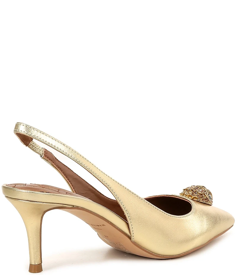 Kurt Geiger London Belgravia Metallic Leather Eagle Head Ornament Slingback Dress Pumps
