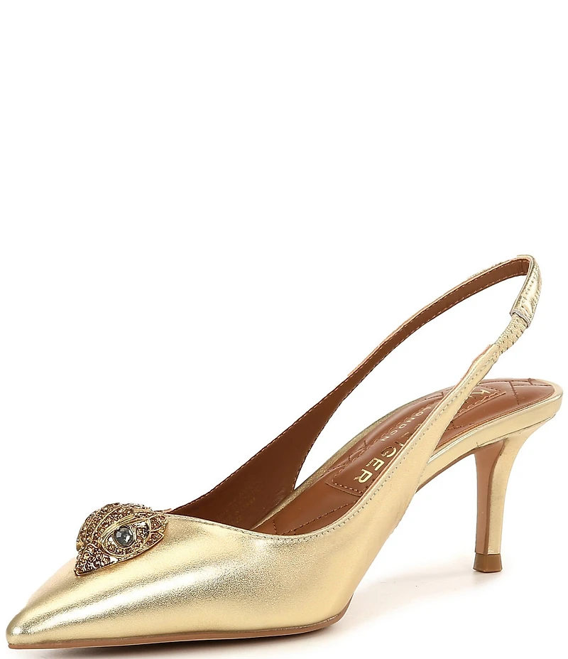 Kurt Geiger London Belgravia Metallic Leather Eagle Head Ornament Slingback Dress Pumps