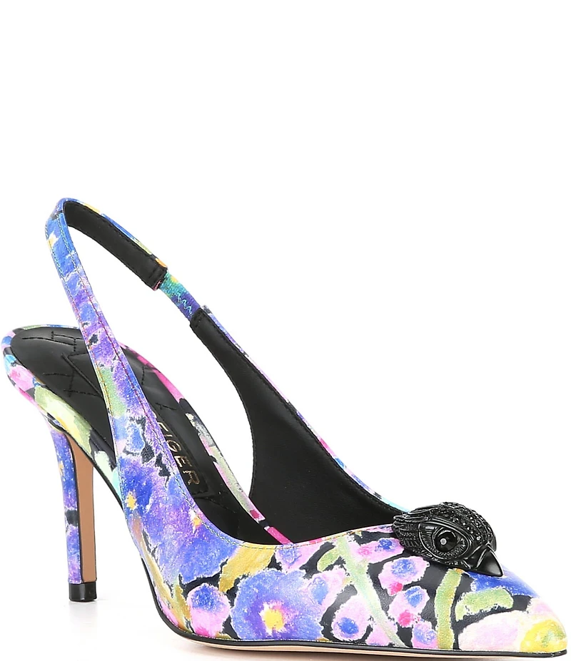 Kurt Geiger London Belgravia Floral Leather Logo Ornament Slingback Pumps