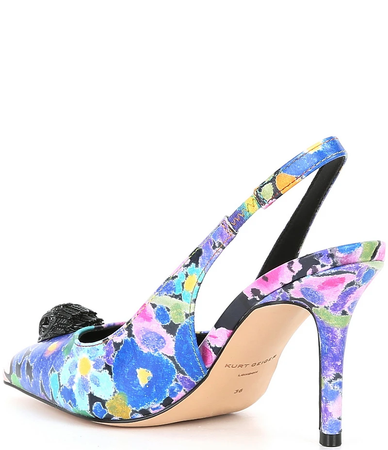 Kurt Geiger London Belgravia Floral Leather Logo Ornament Slingback Pumps