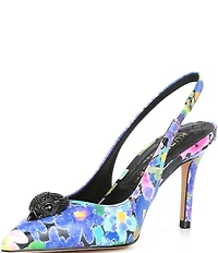 Kurt Geiger London Belgravia Floral Leather Logo Ornament Slingback Pumps