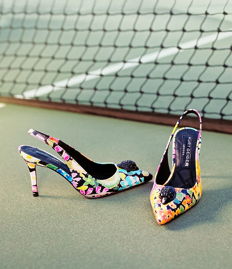 Kurt Geiger London Belgravia Floral Leather Logo Ornament Slingback Pumps