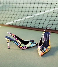 Kurt Geiger London Belgravia Floral Leather Logo Ornament Slingback Pumps