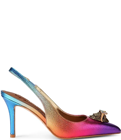 Kurt Geiger London Belgravia Metallic Rainbow Leather Logo Ornament Slingback Pumps