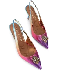 Kurt Geiger London Belgravia Metallic Rainbow Leather Logo Ornament Slingback Pumps