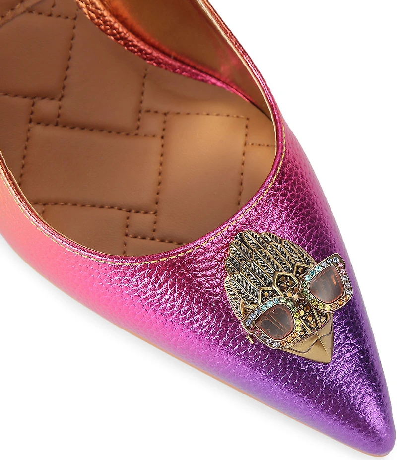 Kurt Geiger London Belgravia Metallic Rainbow Leather Logo Ornament Slingback Pumps