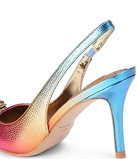 Kurt Geiger London Belgravia Metallic Rainbow Leather Logo Ornament Slingback Pumps
