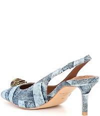 Kurt Geiger London Belgravia Denim Patchwork Logo Ornament Slingback Dress Pumps