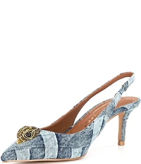 Kurt Geiger London Belgravia Denim Patchwork Logo Ornament Slingback Dress Pumps