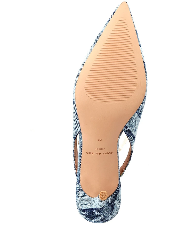 Kurt Geiger London Belgravia Denim Patchwork Logo Ornament Slingback Dress Pumps