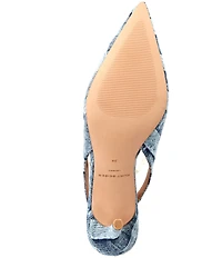 Kurt Geiger London Belgravia Denim Patchwork Logo Ornament Slingback Dress Pumps