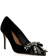 Kurt Geiger London Belgravia Suede Studded Bow Leather Pumps