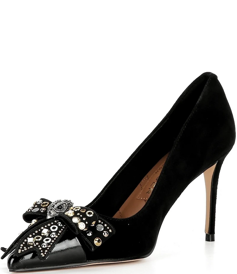 Kurt Geiger London Belgravia Suede Studded Bow Leather Pumps