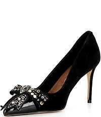 Kurt Geiger London Belgravia Suede Studded Bow Leather Pumps
