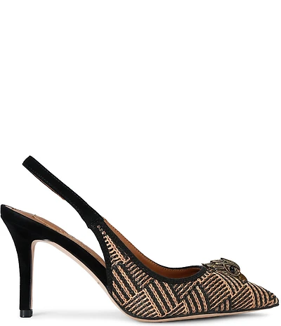 Kurt Geiger London Belgravia Woven Crosshatch Logo Ornament Slingback Pumps