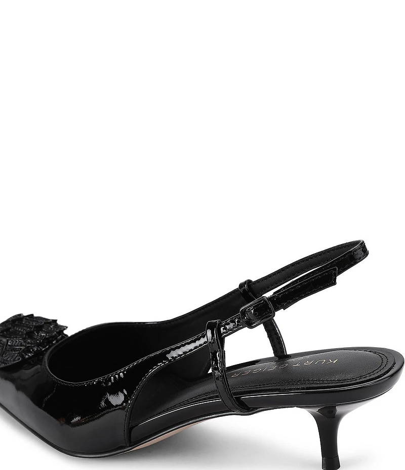 Kurt Geiger London Belsize 40 Patent Leather Logo Ornament Slingback Pumps