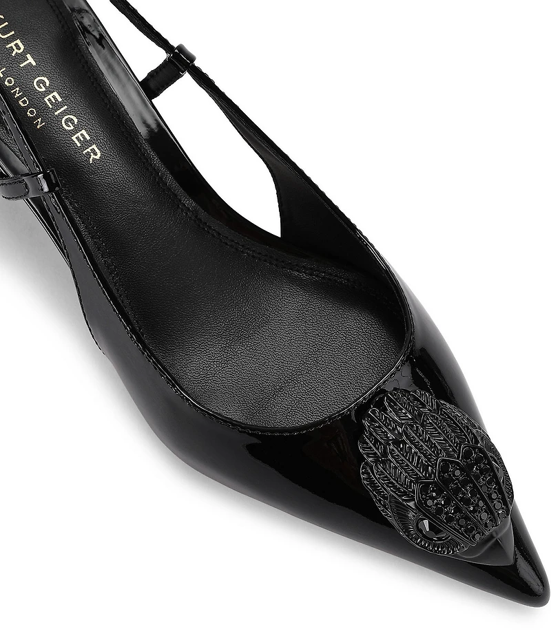 Kurt Geiger London Belsize 40 Patent Leather Logo Ornament Slingback Pumps