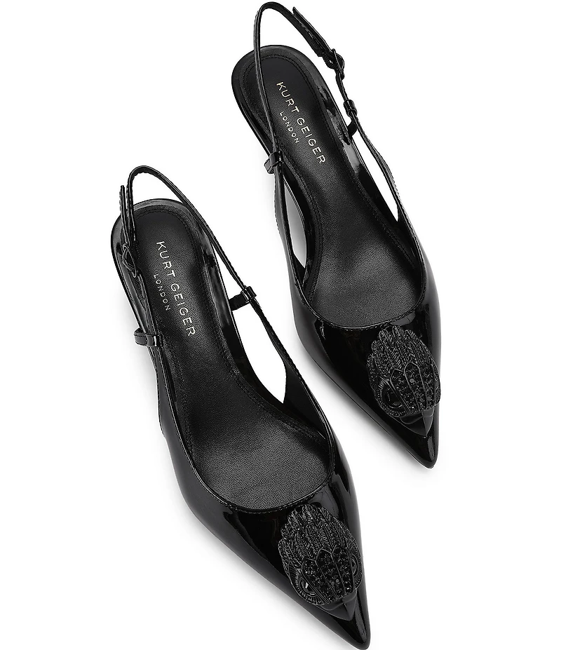 Kurt Geiger London Belsize 40 Patent Leather Logo Ornament Slingback Pumps