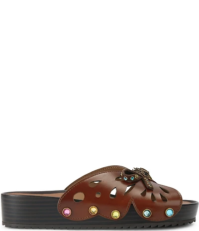 Kurt Geiger London Boho Butterfly Leather Jewel Embellished Bow Logo Slide Sandals