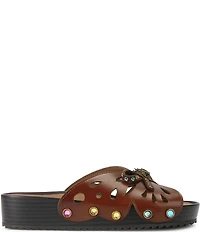 Kurt Geiger London Boho Butterfly Leather Jewel Embellished Bow Logo Slide Sandals