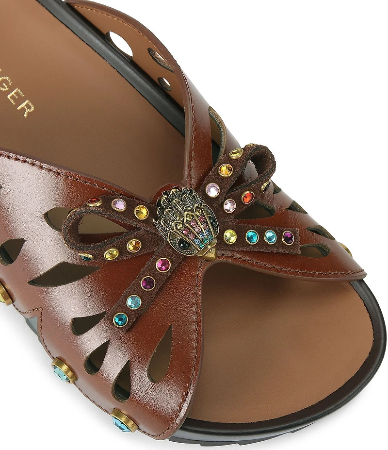 Kurt Geiger London Boho Butterfly Leather Jewel Embellished Bow Logo Slide Sandals