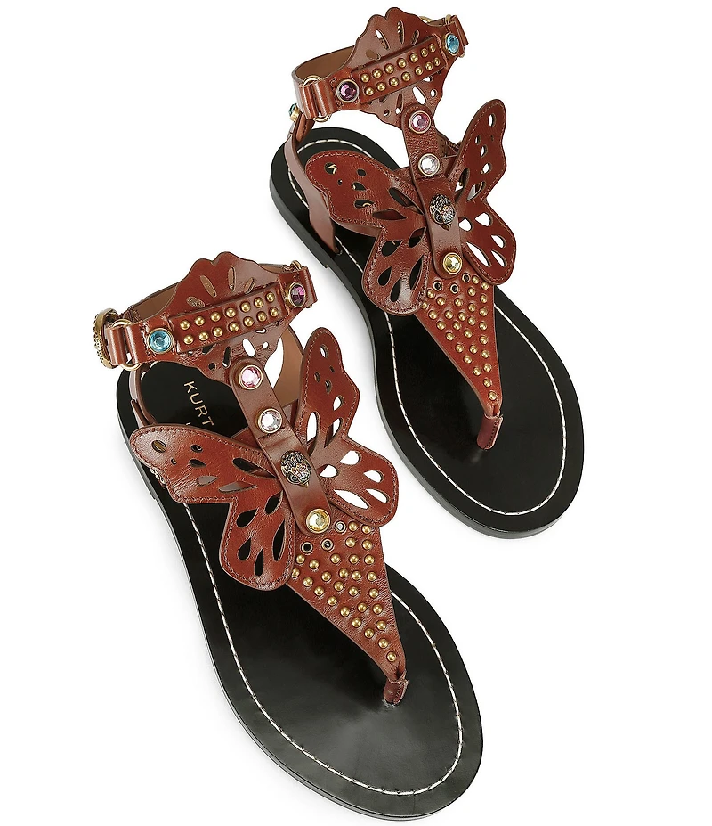 Kurt Geiger London Boho Butterfly Studded Leather Gladiator Flat Sandals