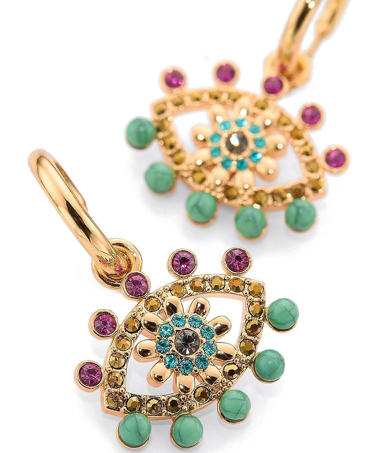 Kurt Geiger London Boho Evil Eye Charm Huggie Hoop Drop Earrings