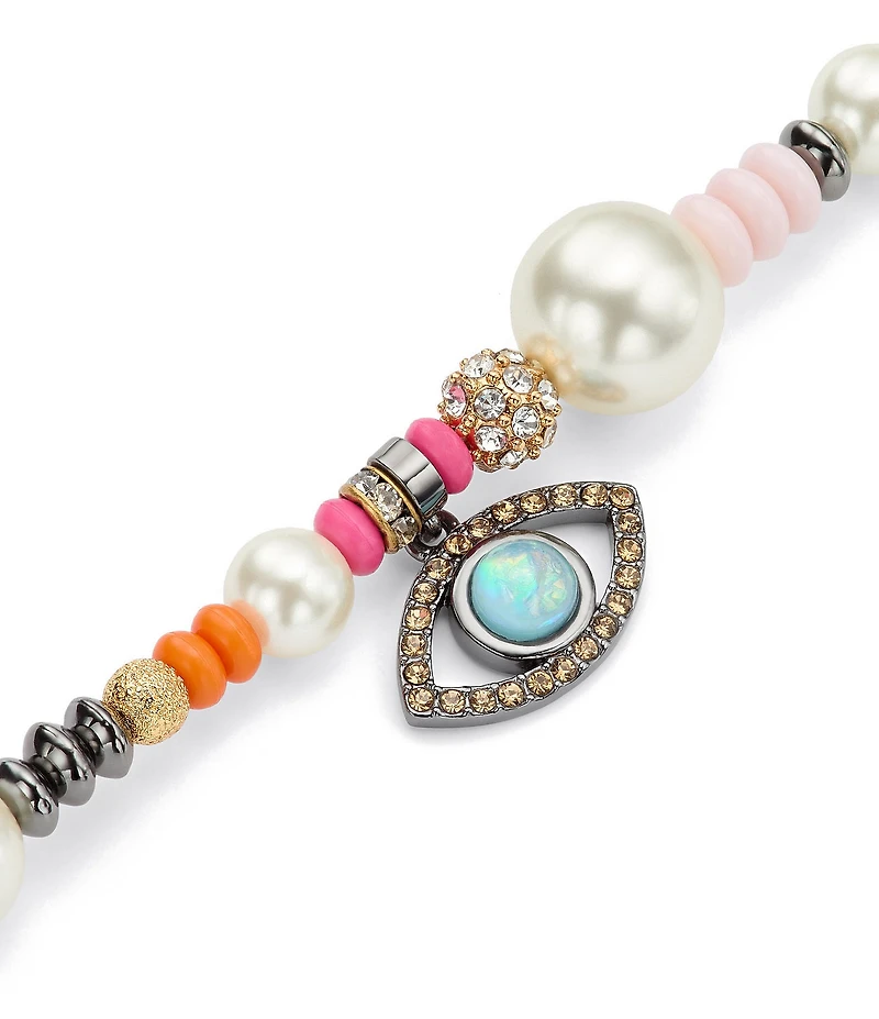 Kurt Geiger London Boho Evil Eye Charm Pearl Strand Line Bracelet