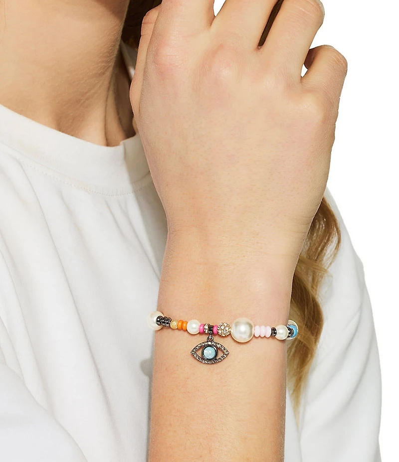 Kurt Geiger London Boho Evil Eye Charm Pearl Strand Line Bracelet